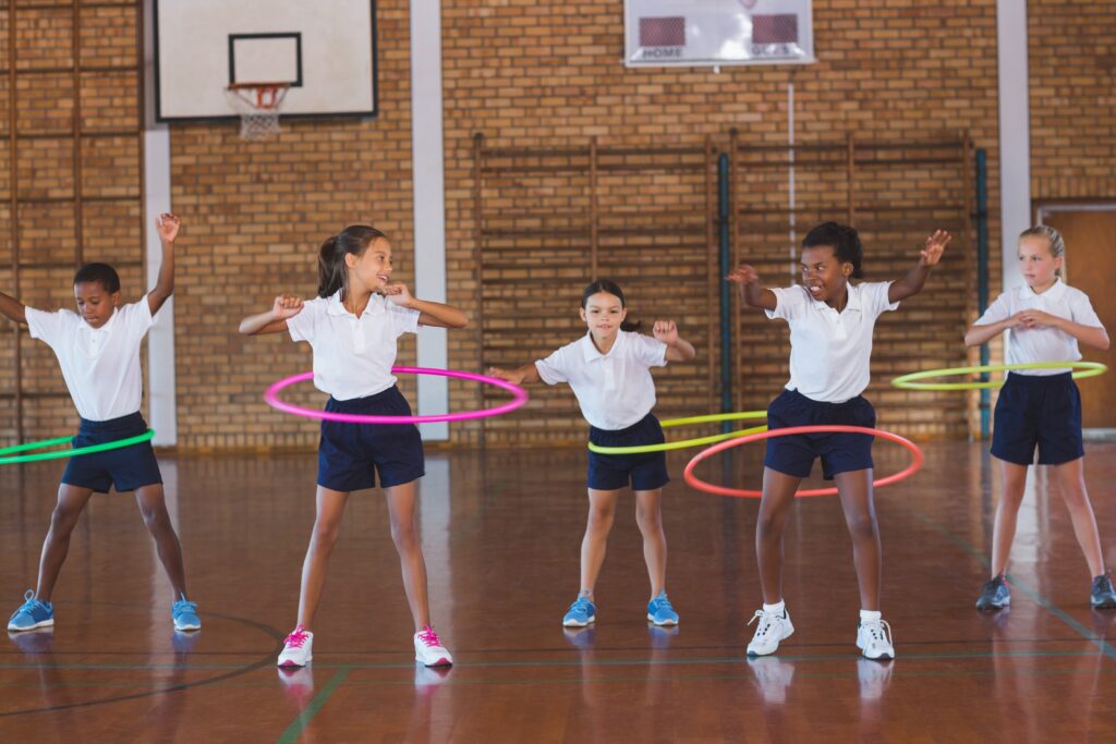 Primary School PE pupils participating in activity