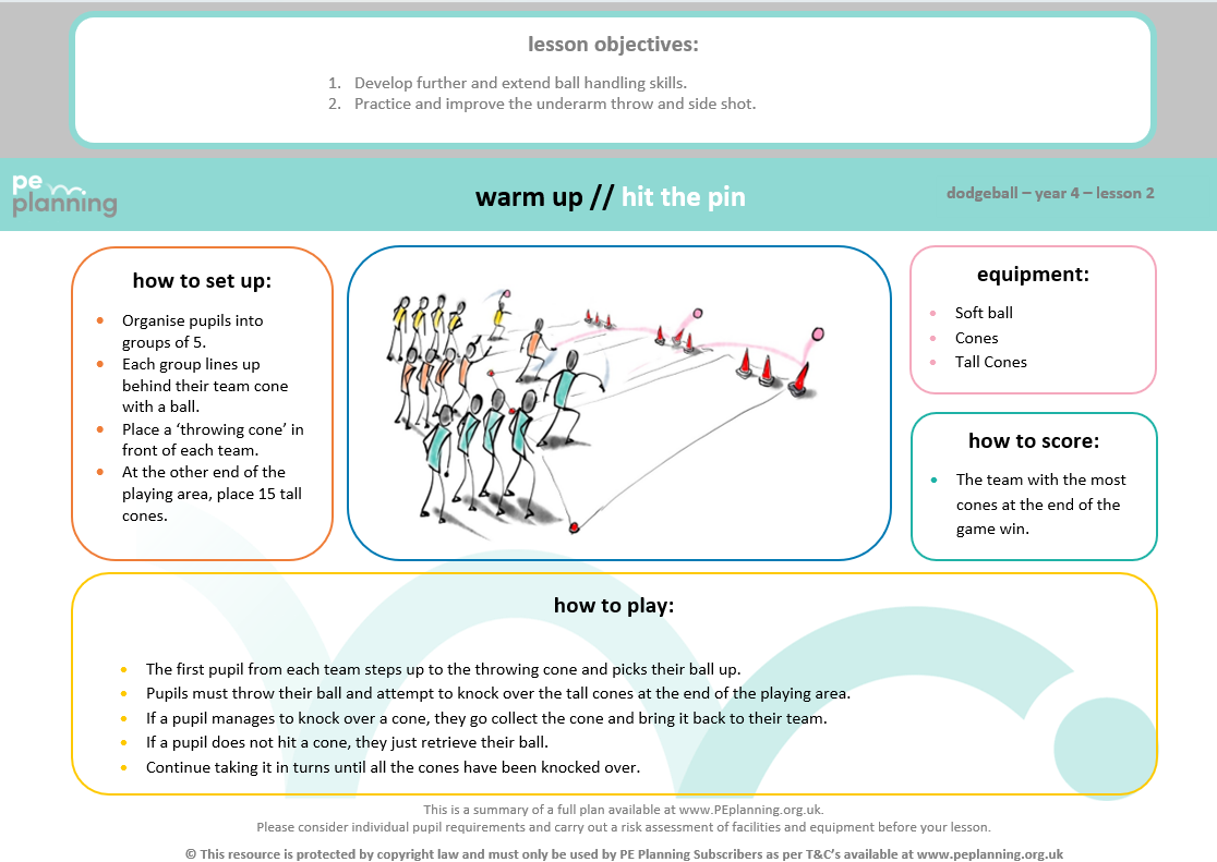 Target games in Primary School PE Dodgeball Lesson Plan - Warm Up