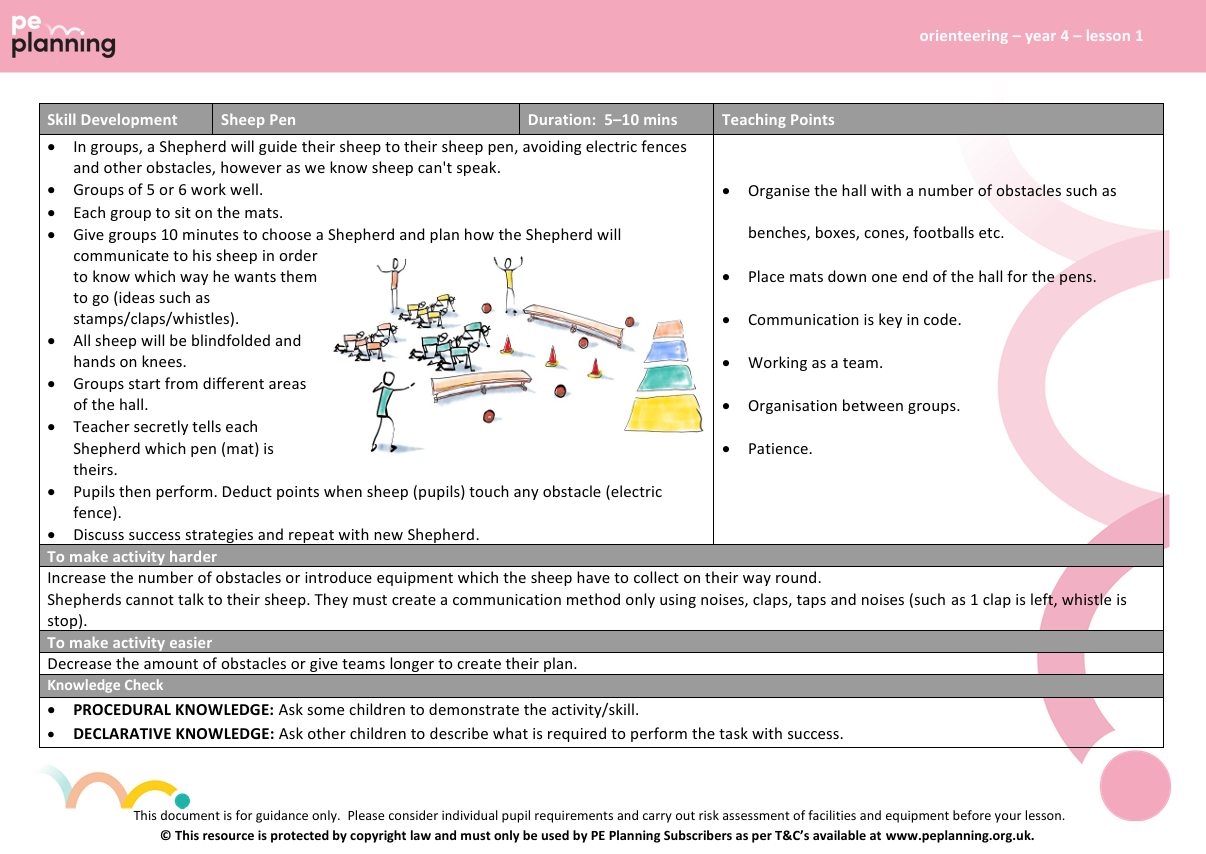 orienteering pe lesson plan for lower key stage 2 - 3