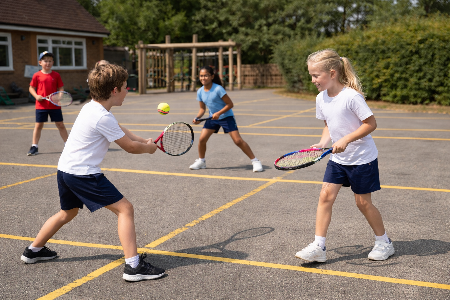 Image of children playing tennis in primary school